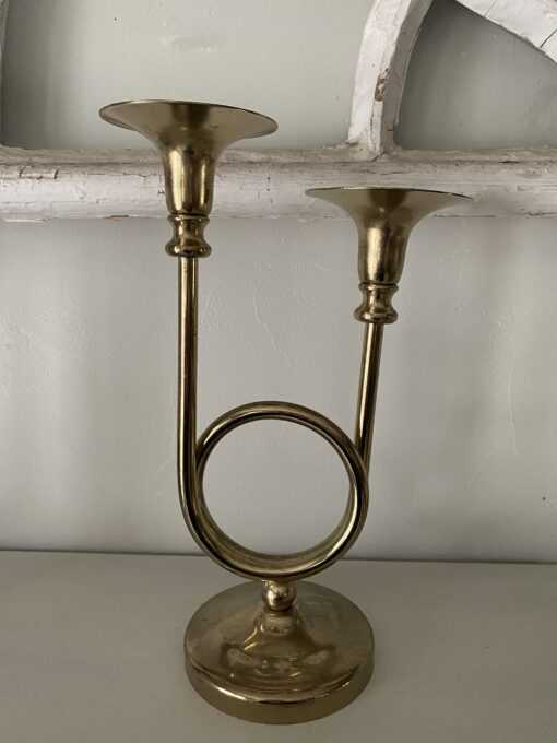 Vintage Brass Trumpet Candle Holder
