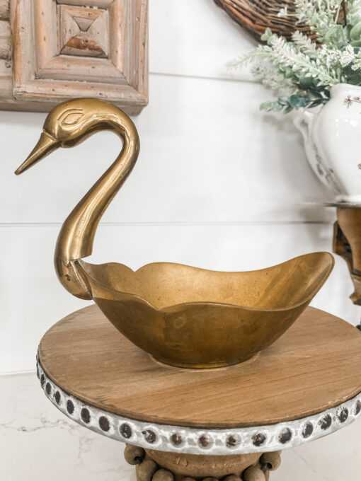 Vintage Brass Large Swan Dish Trinket Bowl Home Décor Great for Staging