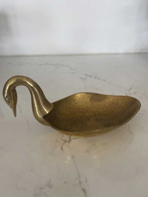 Vintage Brass Swan Dish Trinket Bowl Home Décor Great for Staging