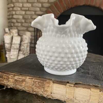 milk glass ruffled vase