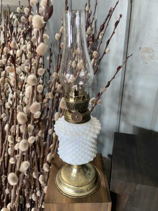 Vintage Milk Glass Hobnail Oil Lamp